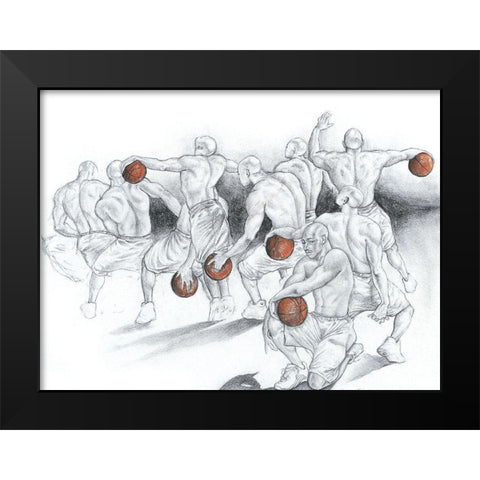 Basketball Study Black Modern Wood Framed Art Print by Unknown