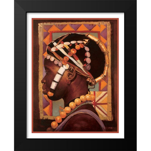 African Head Dress Black Modern Wood Framed Art Print by Unknown