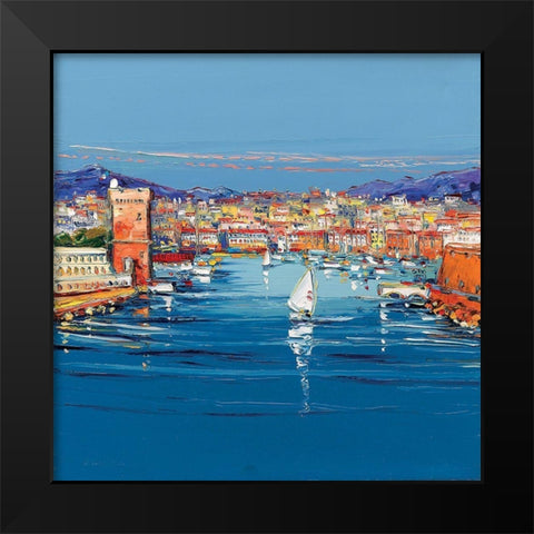 Vieux port de Marseille Black Modern Wood Framed Art Print by Corbiere