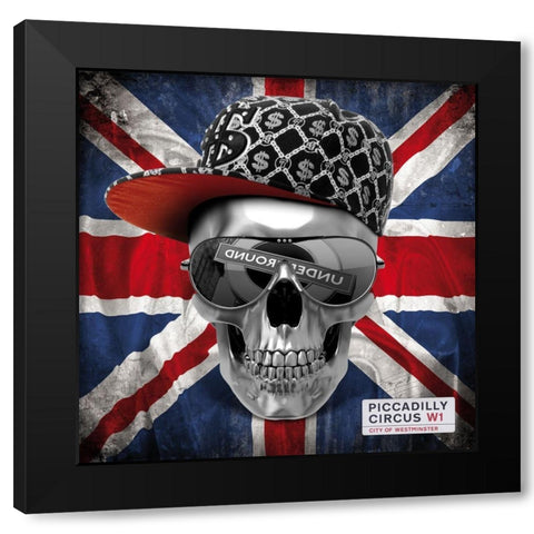 Skull Union Jack Black Modern Wood Framed Art Print with Double Matting by Braun Studio