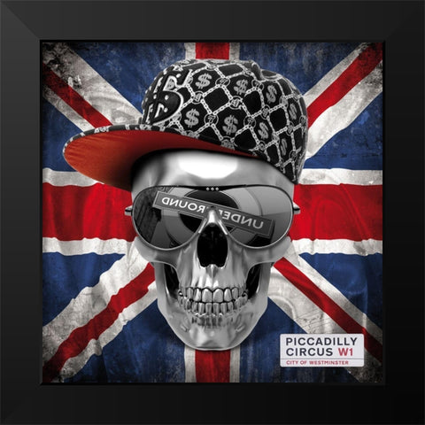 Skull Union Jack Black Modern Wood Framed Art Print by Braun Studio