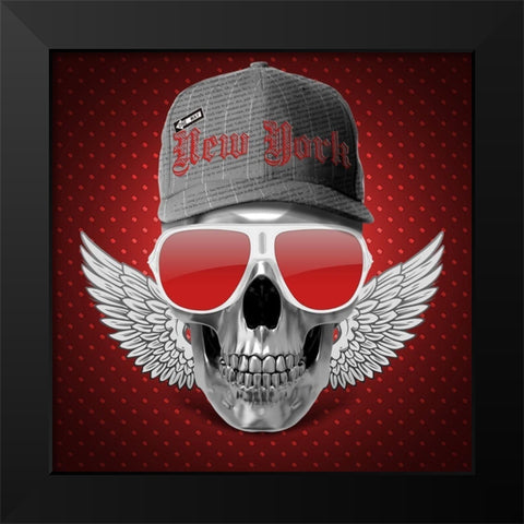 Red Skull NY Black Modern Wood Framed Art Print by Braun Studio