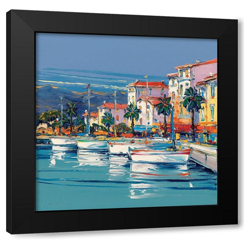 Port de Sanary Black Modern Wood Framed Art Print with Double Matting by Corbiere