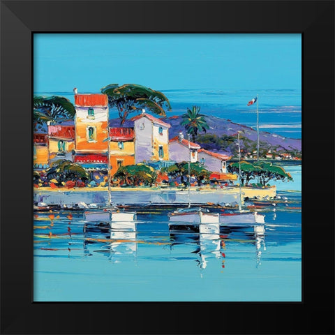 Le petit port Black Modern Wood Framed Art Print by Corbiere