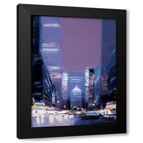New York La nuit Black Modern Wood Framed Art Print with Double Matting by Doutreleau
