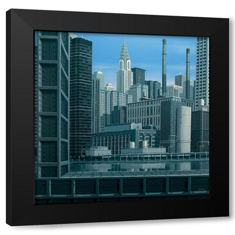 Blue Chrysler composition Black Modern Wood Framed Art Print by Peyret, Eric