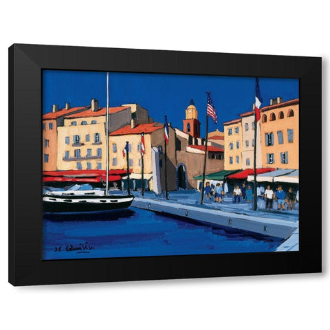 Sur le port de St-Tropez Black Modern Wood Framed Art Print by Quilici, Jean-Claude