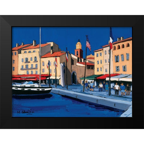Sur le port de St-Tropez Black Modern Wood Framed Art Print by Quilici, Jean-Claude