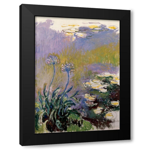 Les agapanthes Black Modern Wood Framed Art Print by Monet, Claude