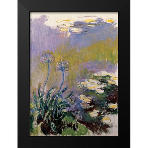 Les agapanthes Black Modern Wood Framed Art Print by Monet, Claude