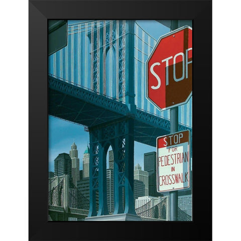 Manhattan Bridge Black Modern Wood Framed Art Print by Peyret, Eric