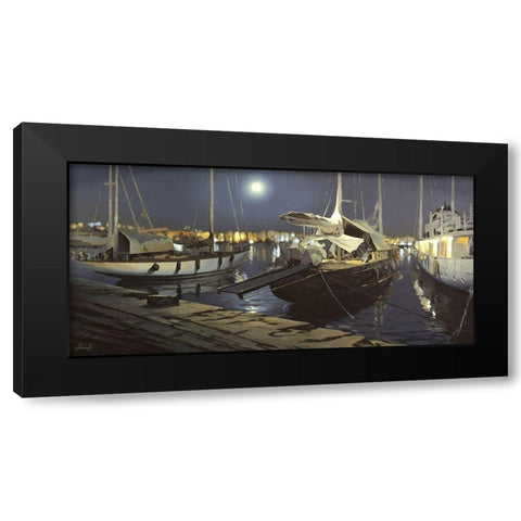 A Night Port Black Modern Wood Framed Art Print by Adamov, Alexey