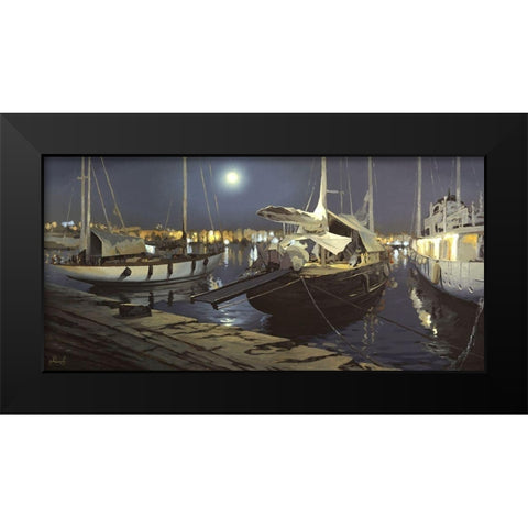 A Night Port Black Modern Wood Framed Art Print by Adamov, Alexey