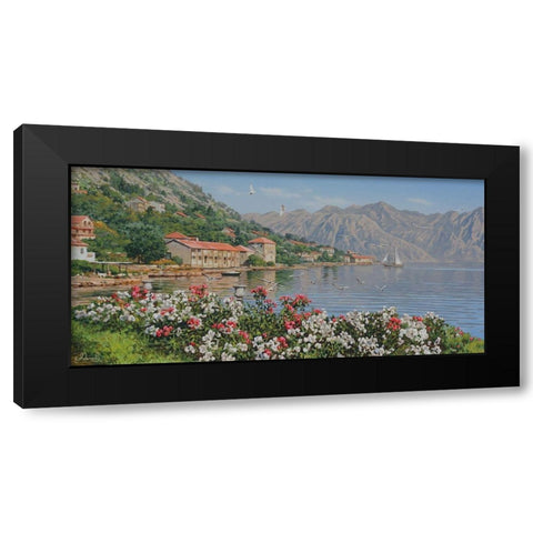 Kotor Bay Black Modern Wood Framed Art Print by Adamov, Alexey