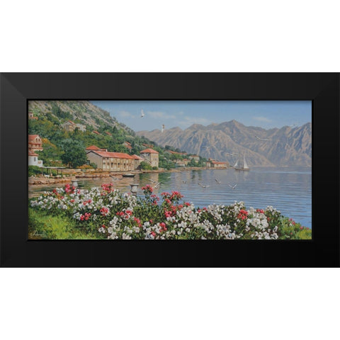 Kotor Bay Black Modern Wood Framed Art Print by Adamov, Alexey