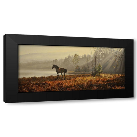 Landscape with a Horse Black Modern Wood Framed Art Print with Double Matting by Adamov, Alexey