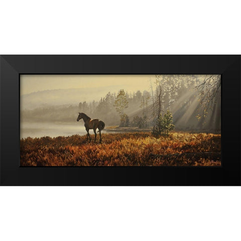 Landscape with a Horse Black Modern Wood Framed Art Print by Adamov, Alexey