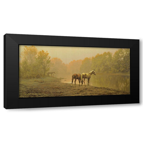 Horses in the Fog Black Modern Wood Framed Art Print by Adamov, Alexey