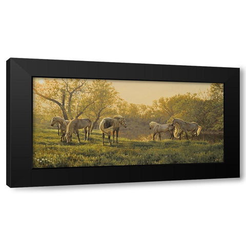 In the Morning by the River Black Modern Wood Framed Art Print by Adamov, Alexey