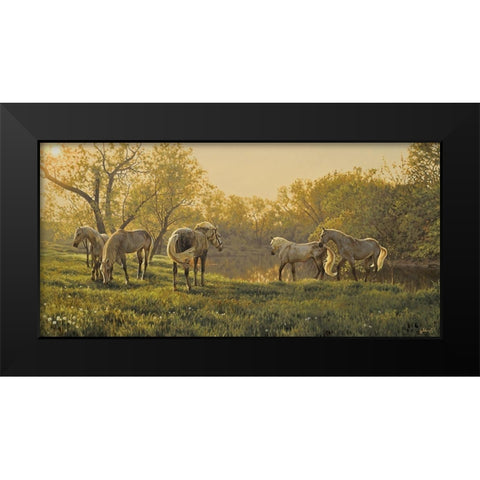 In the Morning by the River Black Modern Wood Framed Art Print by Adamov, Alexey