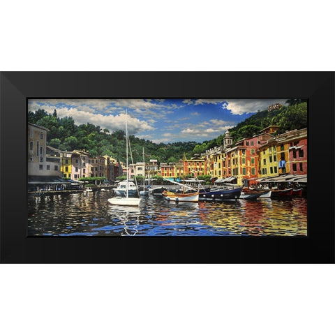 Town by the Sea Black Modern Wood Framed Art Print by Adamov, Alexey