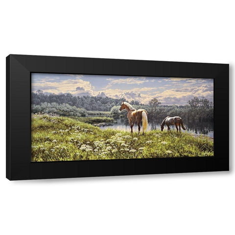 Sunny Day by the River Black Modern Wood Framed Art Print by Adamov, Alexey