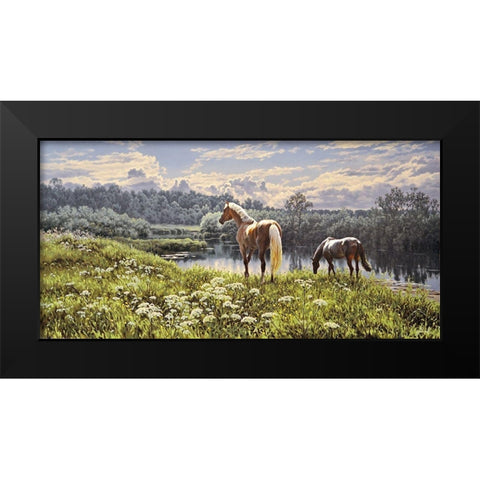 Sunny Day by the River Black Modern Wood Framed Art Print by Adamov, Alexey