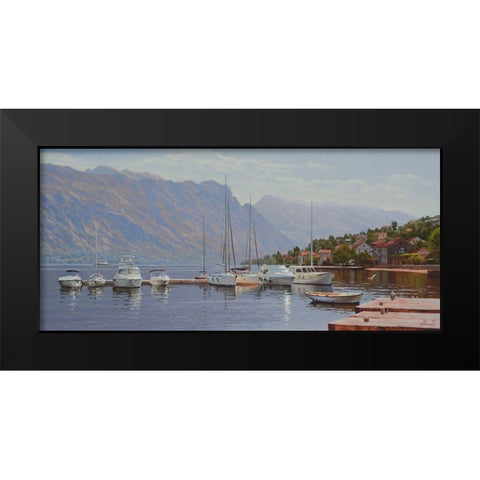 Sunny Port Black Modern Wood Framed Art Print by Adamov, Alexey