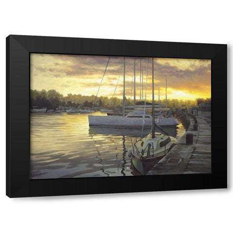 Evening Port Black Modern Wood Framed Art Print with Double Matting by Adamov, Alexey