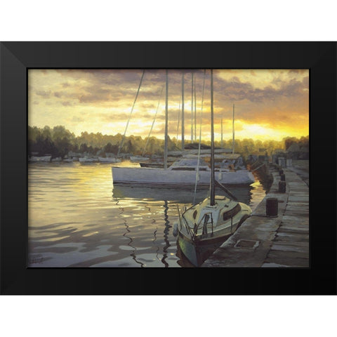 Evening Port Black Modern Wood Framed Art Print by Adamov, Alexey