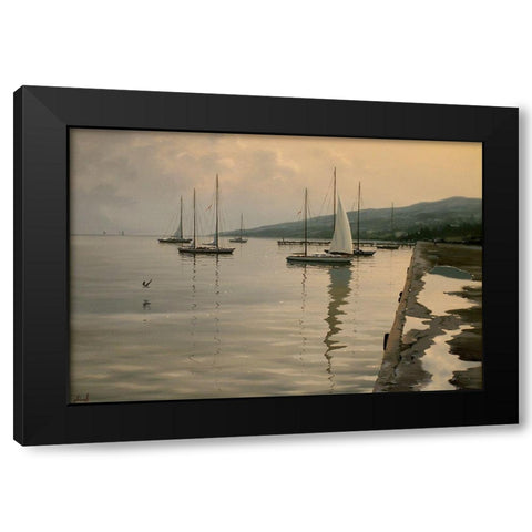 By the Port Black Modern Wood Framed Art Print with Double Matting by Adamov, Alexey