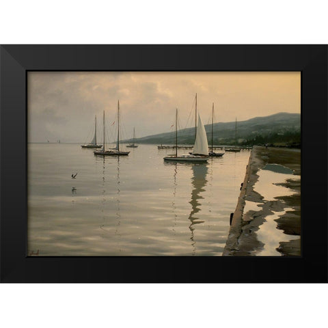 By the Port Black Modern Wood Framed Art Print by Adamov, Alexey