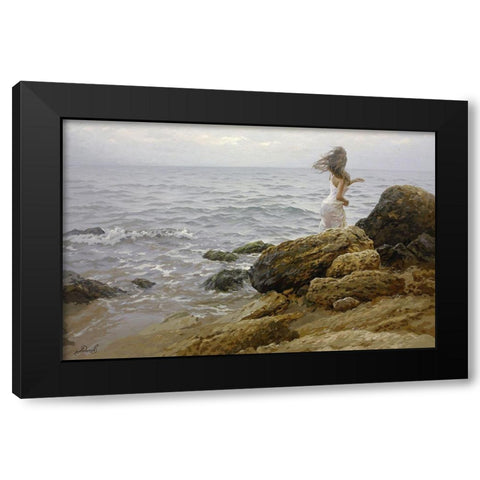 Mermaid Black Modern Wood Framed Art Print by Adamov, Alexey