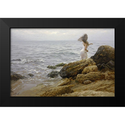 Mermaid Black Modern Wood Framed Art Print by Adamov, Alexey
