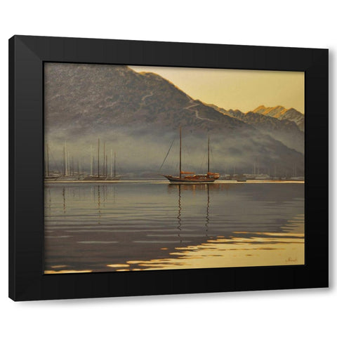 First Rays Black Modern Wood Framed Art Print with Double Matting by Adamov, Alexey
