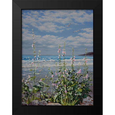 Flowers by the Sea Black Modern Wood Framed Art Print by Adamov, Alexey
