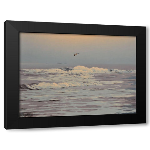 Waves Black Modern Wood Framed Art Print with Double Matting by Adamov, Alexey