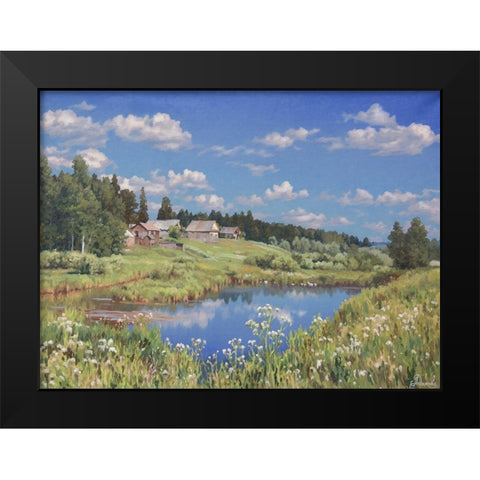 Edge of Village Black Modern Wood Framed Art Print by Adamov, Alexey
