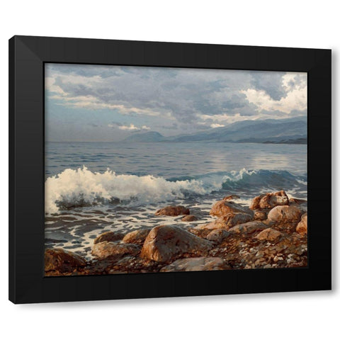 Wave in the Morning Black Modern Wood Framed Art Print with Double Matting by Adamov, Alexey