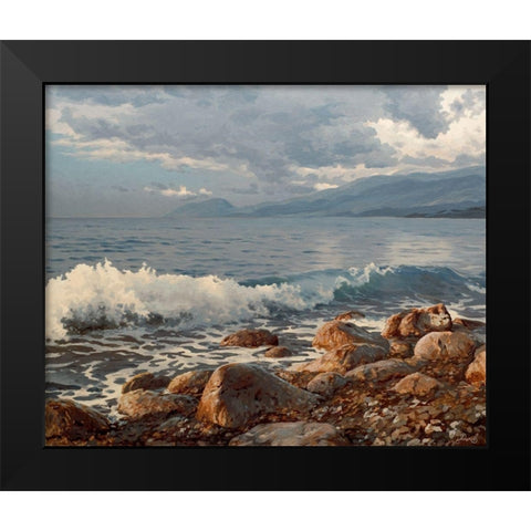 Wave in the Morning Black Modern Wood Framed Art Print by Adamov, Alexey