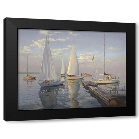 Yachts in Taganrog Black Modern Wood Framed Art Print by Adamov, Alexey