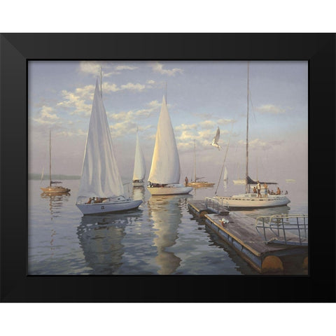 Yachts in Taganrog Black Modern Wood Framed Art Print by Adamov, Alexey