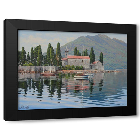 Kotor Bay II Black Modern Wood Framed Art Print with Double Matting by Adamov, Alexey