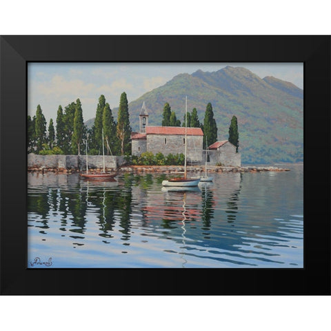 Kotor Bay II Black Modern Wood Framed Art Print by Adamov, Alexey
