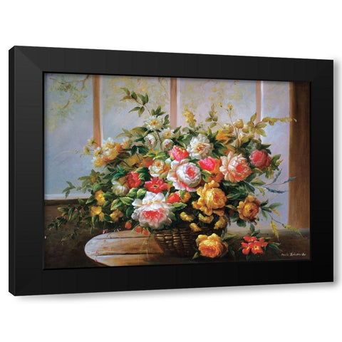 Peonies in Basket Black Modern Wood Framed Art Print with Double Matting by Tustanowska, Beata