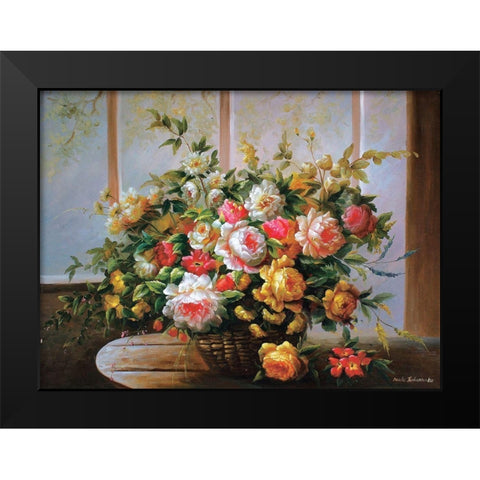 Peonies in Basket Black Modern Wood Framed Art Print by Tustanowska, Beata