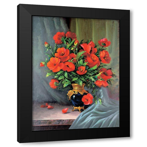 Red Poppies Black Modern Wood Framed Art Print with Double Matting by Artov, Sergei
