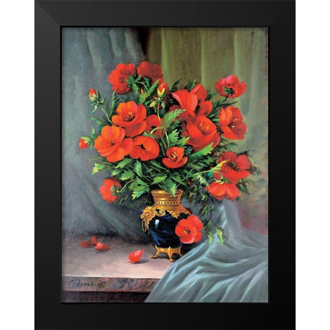 Red Poppies Black Modern Wood Framed Art Print by Artov, Sergei