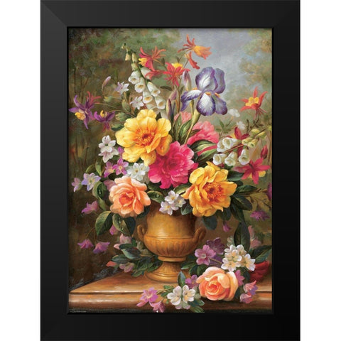 Still Life with Iris Black Modern Wood Framed Art Print by Viktoria