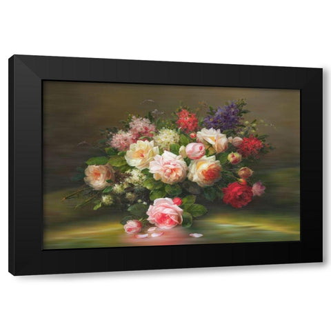 A Basket with Flowers I Black Modern Wood Framed Art Print by Viktoria